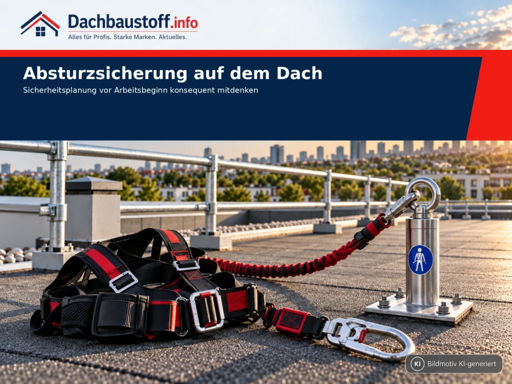 Absturzsicherung auf einem Dach – Bildmotiv KI-generiert