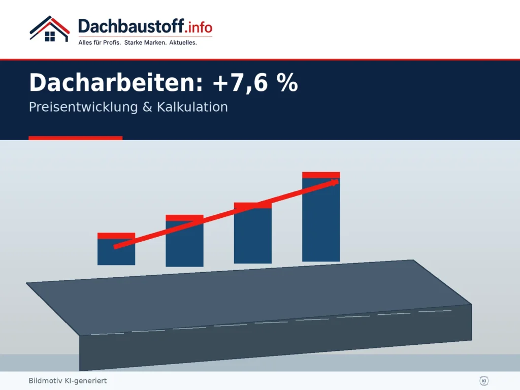 Dachdeckungsarbeiten 7,6 % teurer: Was die neue Baupreisstatistik für die Kalkulation bedeutet – Bildmotiv KI-generiert