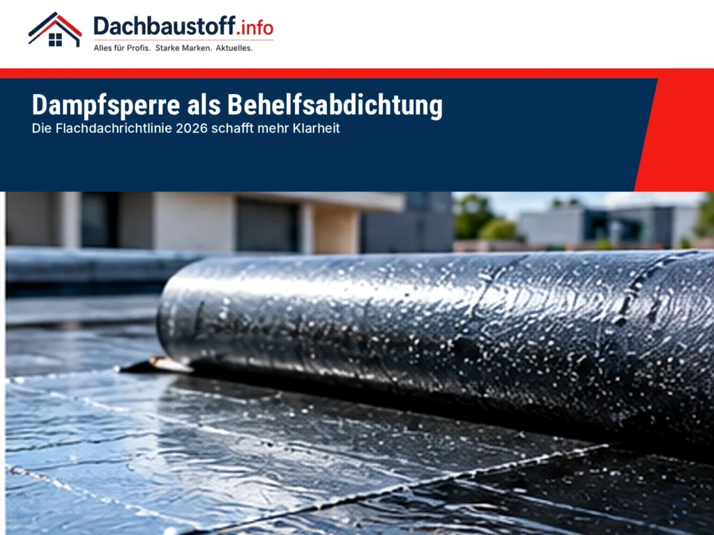 Dampfsperre auf einem Flachdach als temporärer Wetterschutz – Bildmotiv KI-generiert